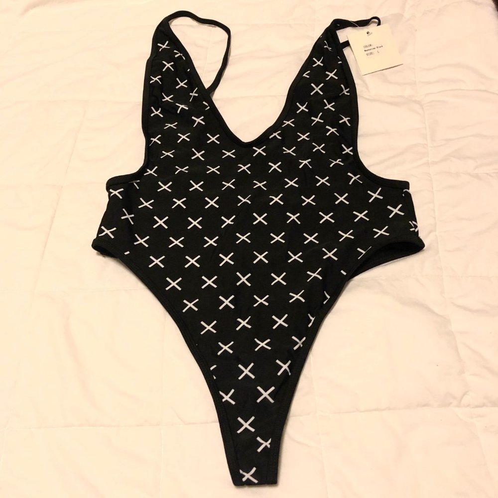 Boutine LA Black Logo Print Retro One-Piece -LARGE
